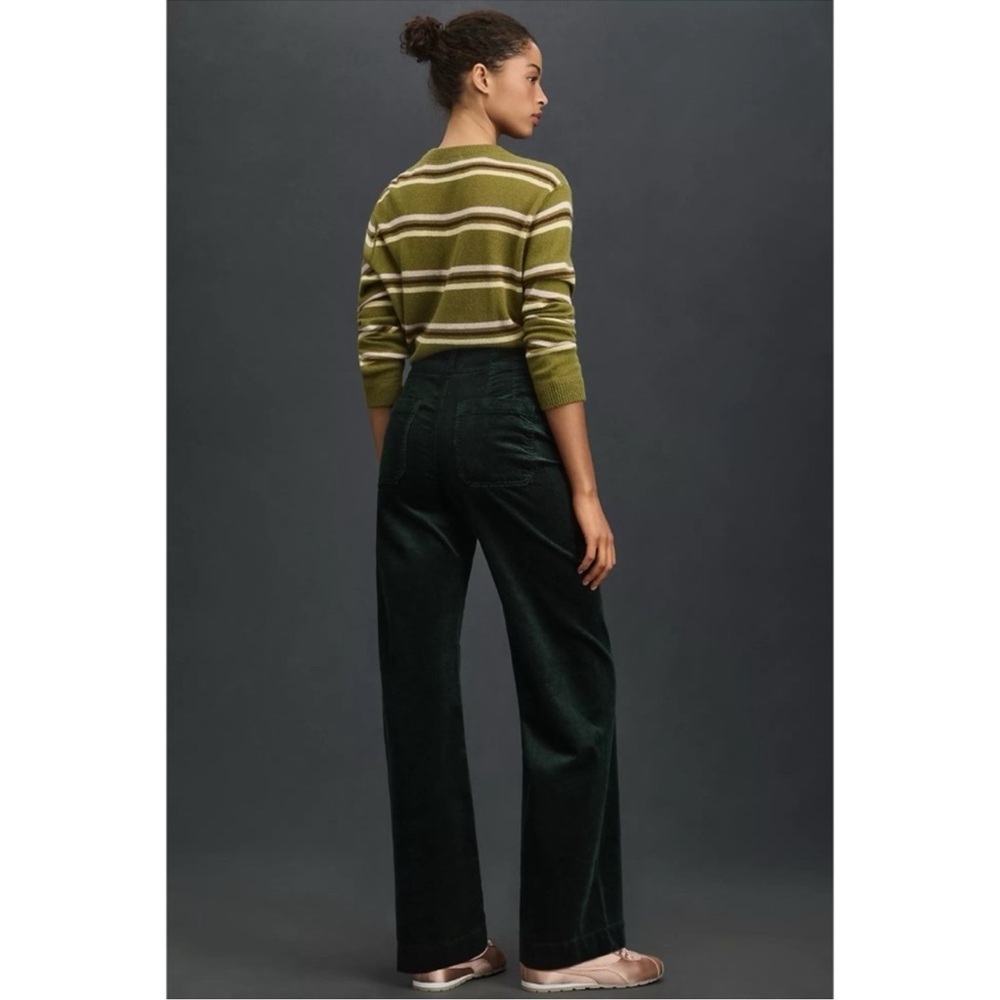New Anthropologie The Colette Cord Full-Length Wide-Leg Pants Green 24 - Picture 10 of 11